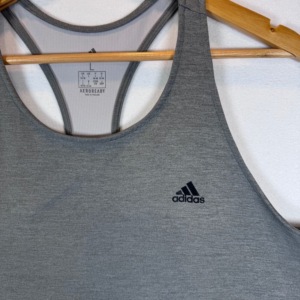 Adidas Womens Large AEROREADY Gray Racerback Tank Top Mesh Lined Workout Yoga - Picture 2 of 9